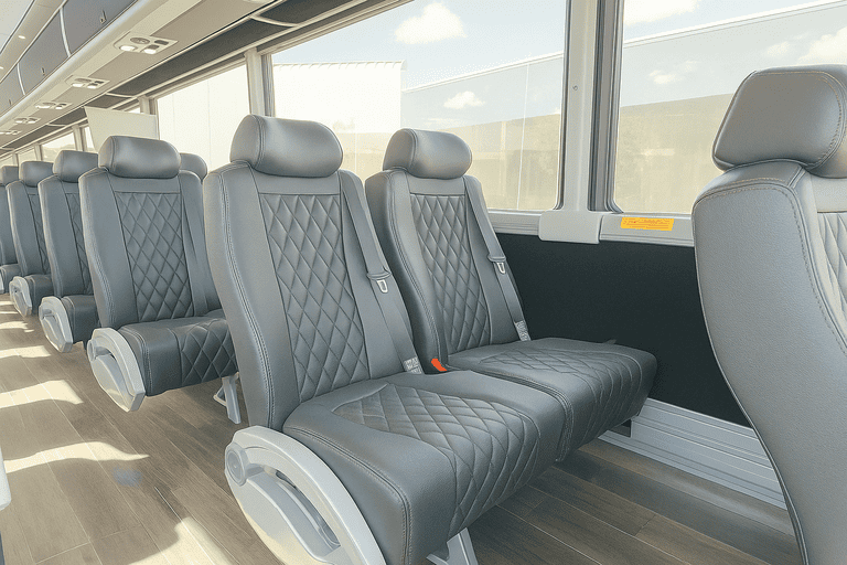 interior of Nampa Minibus Company charter bus